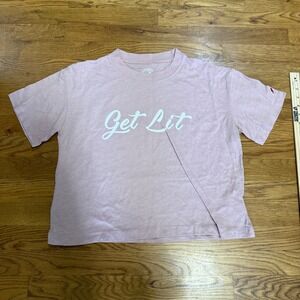 League 91 Get Lit Graphic T-Shirt Top Women's Medium‎ Pink Short Sleeve